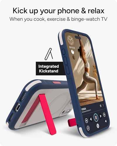 Image of ZAGG Sedona Snap Case with Kickstand for iPhone 17 Pro Max - Red Light & Blue, Drop Protection (13ft /4m), Multi-Layer Protection, with Camera Button, MagSafe Phone Case with Impact-Absorbing Bumpers