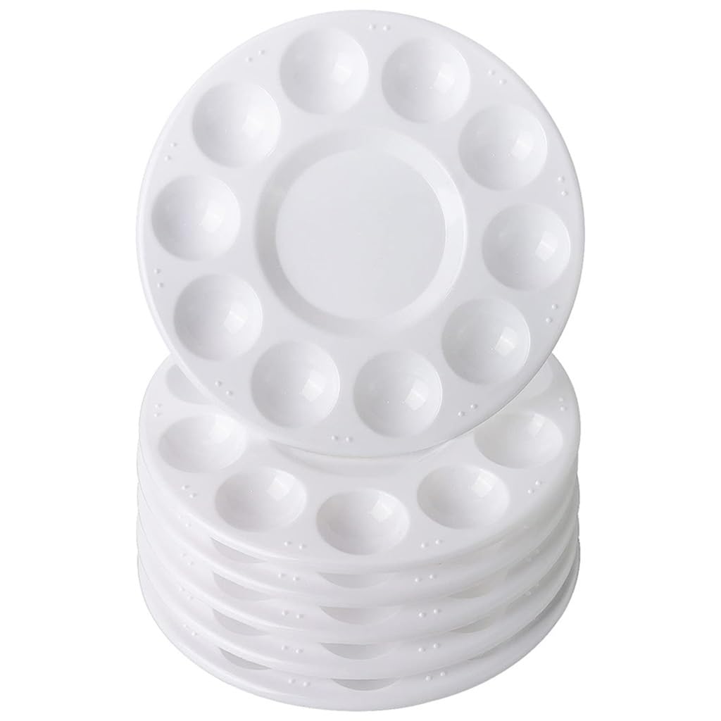 Set Di 4 Tavolozze Rtonde Per Pittura | 17 Cm Con 11 Pozzetti | Palette In Plastica Per Acquerello E Acrilico | Per Artisti E Bambini
