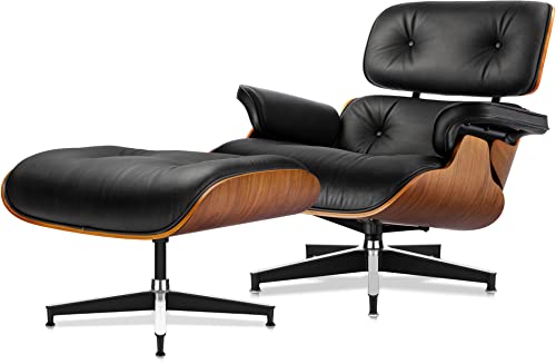 EWEESS Top Black Grain Leather, Mid Century Chaise...