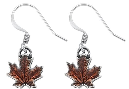 Danforth – Mini Maple Leaf Fall Autumn Pewter Wire Earrings, 1 2”, Surgical Stainless Steel Wire, Handcrafted, Made In USA