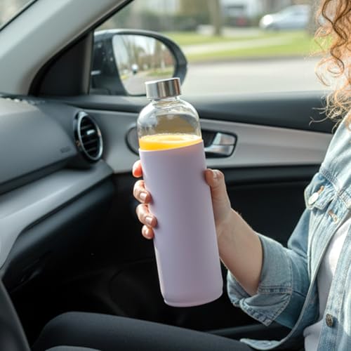 Image of Luxfuel 32 oz Glass Water Bottles with Lids and Silicone Sleeve 3 Pack | Leak Proof Stainless Steel Lids, BPA Free, Reusable Glass Bottles for Juicing, Smoothies & Refrigerator, Dishwasher Safe