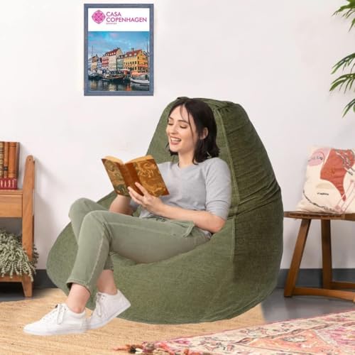 Image of Casa Copenhagen Premium Designer Fabric Bean Bag Chair, Filled with Beans | Capacity: Upto 7 Ft Height, 200 KG Weight | 5XL | Green Mango