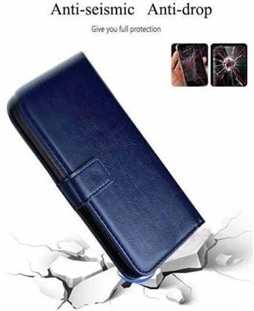 Image of Inside Rubber TPU with Card Pockets Magnetic Closure Protection Flip Back Cover Compatible with Vivo Y02s (Blue)