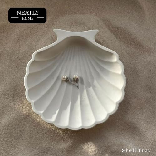 Image of Aesthetic Handmade Small Shell Trinket Tray Handmade | Jewelry Organizer | Vanity Tray for Women | Minimalist Home Decor, Candle Holder & Multipurpose - (10 x 10 cm)