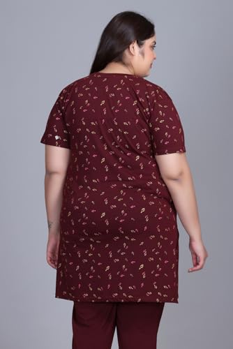 Image of RYSH Women's All-Over Printed Cotton Plus Size Longline T-Shirt with Pockets