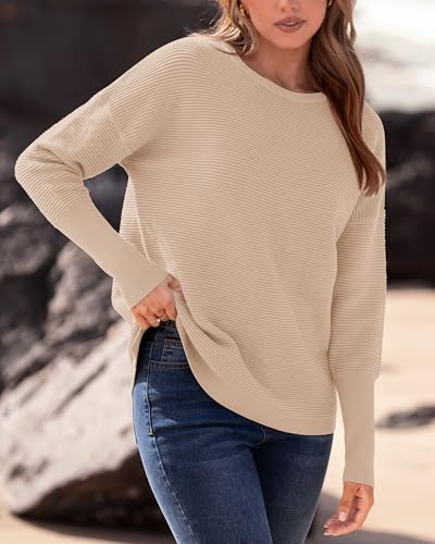 BTFBM Fall Sweaters for Women 2025 Casual Long Sleeve Sweater Striped Loose Fit Pullover Tops