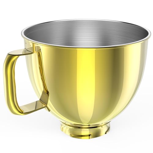 Image of 5QT Stainless Steel Mixer Bowl Compatible with Kitchen aid Stand Mixers Kitchenaid Replacement Bowl for 4.5-5 QT Tilt-Head Mixer with Handle, Gold