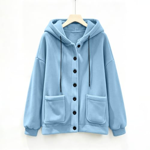 PXQIRMR Hoodies for Women Button Front Plush Oversized Sweatshirt Jacket - image 6