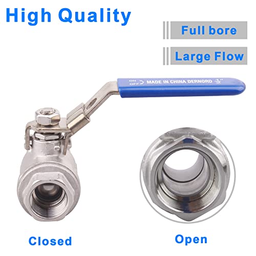 DERNORD Stainless Steel 304 Ball Valve, Full Port Heavy Duty for WOG with Locking Device (1/2" NPT)