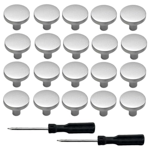 20 Pack Drawer Knobs with 2 Screwdrivers, Modern Round Kitchen Cabinet Knobs & Dresser Pulls, Decorative Furniture Handles for Cabinets, Cupboards, Drawers, Durable Hardware for Home & Office (Silver)