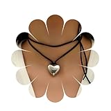 Aneneiceera Collana a cuore in pelle a strati vintage con ciondolo a cuore gonfio in argento e lacci lunghi in pelle scamosciata