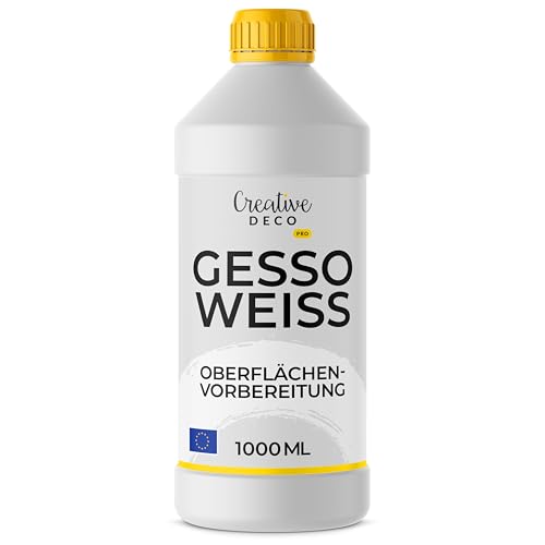 Creative Deco Professionell Weiße Gesso | 1L | Farbzusätze für Acrylmalerei Acryl-Farben Grundierung für Malerei | Ideal Primer für Öl-Farben Pouring Decoupage Finnabair Malfarbe | Grundfarbe-n