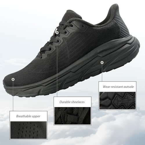 Image of Men's Slip on Walking Sneakers - Lightweight Running Shoes - Cushioned Comfort for Gym, Training, Tennis, Workout - Athletic Fashion - Black /Beige Size 6.5-13