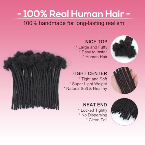 6 Inch 40 Strands Loc Extensions Human Hair, 0.6cm Pencle Size Dreadlock Extensions Human Hair for Women Men Full Handmade Permanent Dreads Locs(Natural Black)