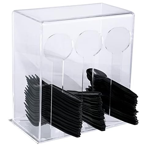 Vesici Plastic Utensil Dispenser Acrylic Utensil Dispenser Silverware Organizer Plastic Utensil Holder Clear Utensil Organizer for Kitchen and Restaurant for Halloween Christmas(3 Compartment,Clear) Cover