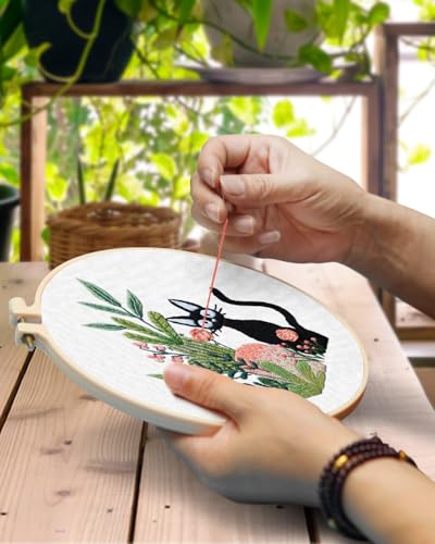 Image of TINDTOP Embroidery Kit for Beginners Adult, Cat Embroidery Kit | Include Embroidery Cloth Hoops Threads for Craft Lover Hand Stitch with Embroidery Skill Techniques