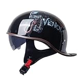 Xiangtat Open Face Motorcycle Helmet Retro Baseball Cap Half Helmets Women Men for Scooter Moped Cap Street Cruiser Jet - DOT Certified (Black Venom, L)