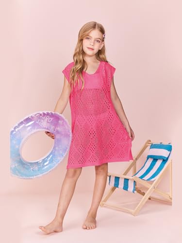 Girls Hollow Out Knitted Swimsuit Cover Up Kids Fashion Split Hem Coverups Beach Dress 7-14 Years4