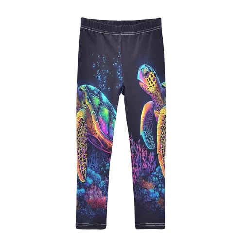 Rainbow Sea Turtle Ccoral Reef Girls Casual Leggings for Kids Printed Long Pant Bottoms Stretch and Soft