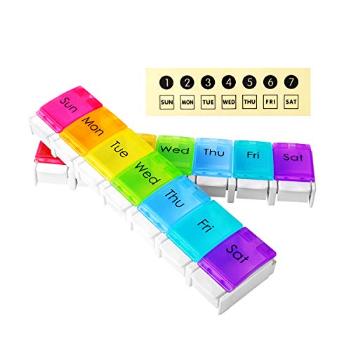 Label KINGDOM Weekly Pill Organizer with Easy Push Button, Travel Portable Pill Cases