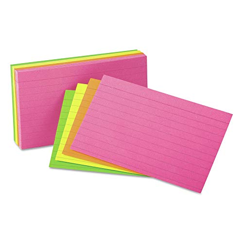 Universal 47257 Ruled Neon Glow Index Cards, 5 x 8, Assorted (Pack of 100)