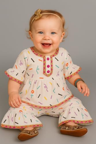 Image of A.T.U.N. (ALL THINGS UBER NICE) Baby Girls Cotton Kurti and Sharara Set | Soft & Breathable Traditional Stylish Clothing Set for Kids