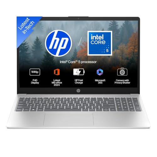 Image of HP 15 (i5 14th Gen), Intel Core 5-120U, 16GB RAM, 512GB SSD, FHD, Anti-Glare, 15.6'' /39.6cm, Win11, M365 Basic(1yr), Office24, Silver,1.59kg, fd0664TU, FHD Camera w /Shutter, Backlit Laptop