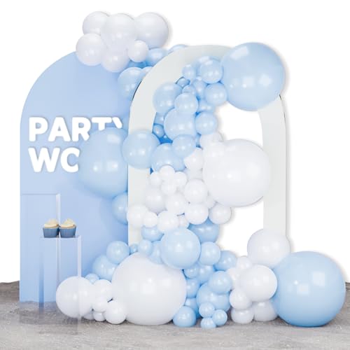 Image of PartyWoo Blue and White Balloons, 140 pcs Pastel Blue and White Balloons Different Sizes Pack of 18 Inch 12 Inch 10 Inch 5 Inch for Balloon Garland or Arch as Birthday Decorations, Party Decorations