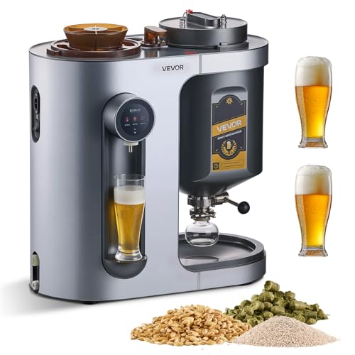 VEVOR Automatic Home Beer Brewer, 1500W Electric Beer Brewing Machine, 3.43 Gal All-in-One Home Brewer with Mash Boil Device, 304 Stainless Steel Internal Tank, Auto Temperature & Pressure Control