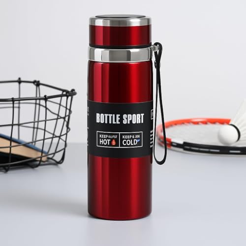Image of Stainless Steel Vacuum Insulated Water Bottle | Double Wall Flask for Hot & Cold Beverages | Leakproof Travel Bottle for Office, Gym, School & Outdoor | Silver | (Red, 800 Ml)