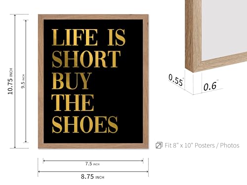 Image of Poster Master Life is Short Buy The Shoes Poster - Fashion Print - Positive Quote Art - Trendy Art - Gift for Women & Fashionista - Funny Wall Decor for Bedroom or Girls Room, 8x10 Beige Framed