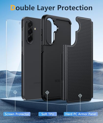 Image of FNTCASE for Galaxy A36-5G Phone Case - A56-5G Military Grade Drop Protection, 14ft Drop Tested, Screen Protector Included, Anti-Slip Matte Textured, TPU+PC Dual Layer Shockproof Cover (Black)