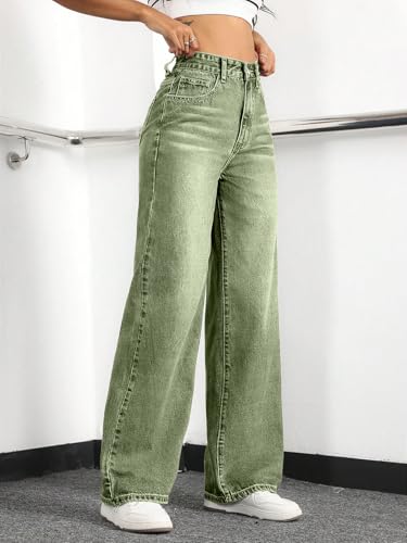 Image of Straight Leg Jeans for Women High Waisted Wide Leg Denim Pants