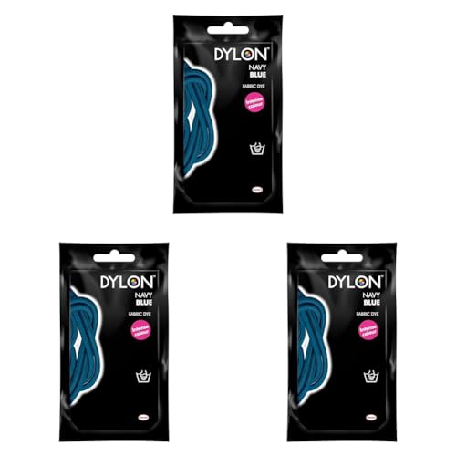 DYLON Hand Dye, Fabric Dye Sachet for Clothes, Soft Furnishings and Projects, 50 g - Navy Blue (Pack of 3)