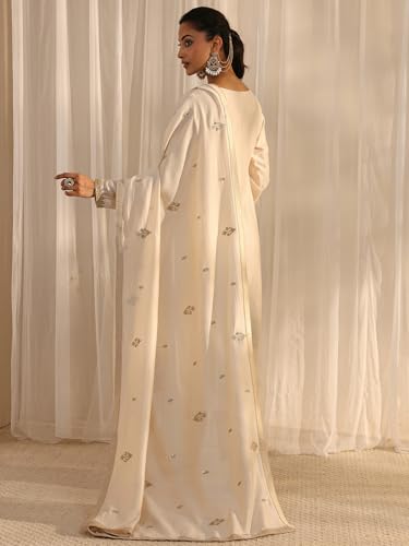 Image of Libas Womens Embellished Silk Blend Straight Kurta With Palazzos and Dupatta
