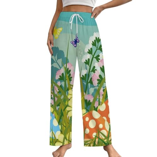 Bas de pyjama femme fleurs papillons confortable avec poches pour ne plus avoir froid