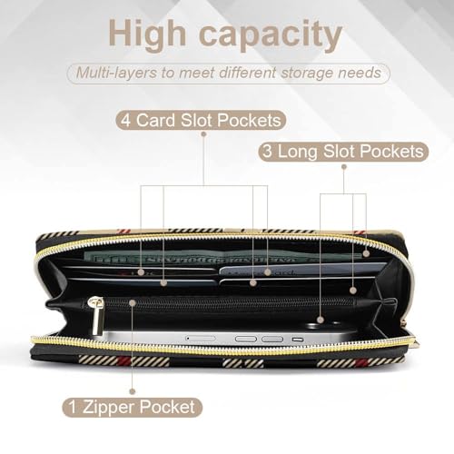 Travel Purse Fashion Design, Huge Storage Capacity Wallet, Cute Decor Wallet, Long PU Zipper Wallet Compatible with Tartan Plaid Pattern4