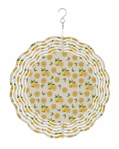 Summer Wind Spinners, Pastoral Lemon Linen Texture Hanging Wind Spinners for Yard and Garden 3D Stainless Steel Metal Sculptures Crafts Ornaments 8 Inch