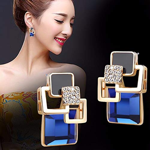 Image of Nilu's Collection Fashionista Classic Jewellery Square Crystal Earring Big Geometric Stud Earring for Women and Girls
