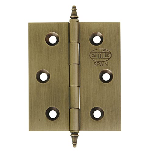 Amig - Pack de 2 Bisagras Fijas de Latón con Remate - 70 x 50 mm - Modelo 1003 - Acabado Cuero - Canto Cuadrado - Perfil Laminado - Fácil Instalación y Uso - Bricolaje
