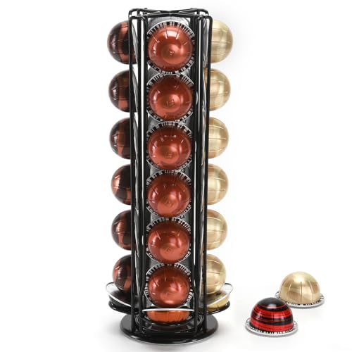 SYSYLY Porte Capsules de Café Compatible avec Vertuo Capsules, Support pour Rangement 28 Dosette de Café, Rotatif à 360° et Antidérapant, Noir.