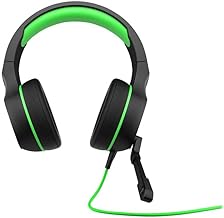 HP Pavilion 400 Casque Gaming Filaire Prise Jack 3,5mm (Compatible PC Portable, Téléphone et Consoles de Jeux, Son Stéréo, Micro Amovible) - Noir/Vert
