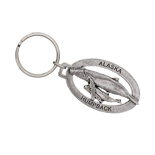 Alaska Humpback Whale Keychain, A628KC, 2”, Pewter, Metal, Souvenir, 100% Handmade in the USA, Alaskan Travel Keychain, Key Chain, Key Ring, Key Fob, Gift, 20+ Alaskan Designs Available