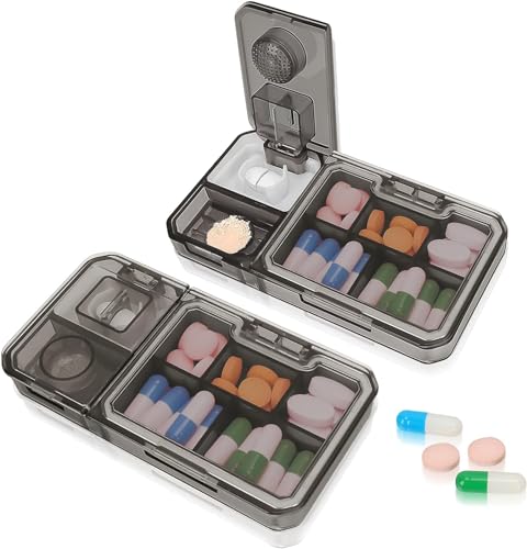 Organizador de pílulas, caixa de comprimidos 3 em 1 com cortador e moedor de remédios, pequena caixa organizadora de medicamentos, organizador de comprimidos diário portátil para viagem-Lene