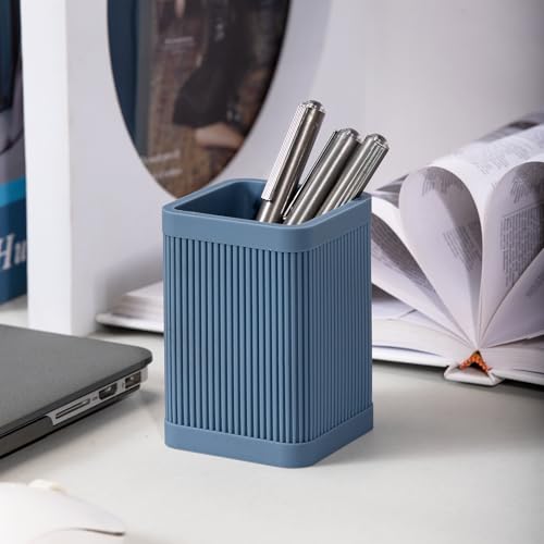 Image of HighHerz Aesthetic Pen Holder For Desk, Modern Silicone Pencil Holder, Stylish Office Desk Decor, Made of 5 mm Thickened Premium Silicone, Office Desk Organizer And Accessories (Dark Blue)