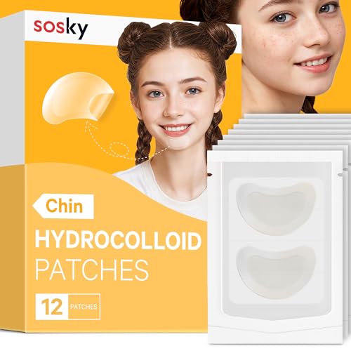 Sosky Chin Pimple Patches Hydrocolloid Acne Patches for Breakouts Large Spot Control Covers for Face Chin &amp; Body Vegan Cruelty Free (12 Count)