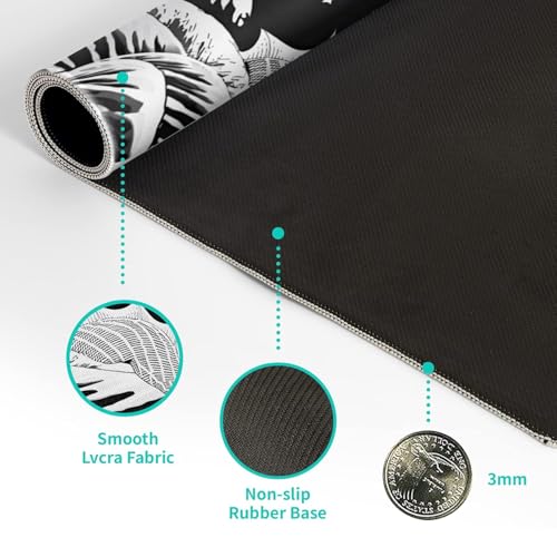 Image of Printed Gaming Mousepad - Large 11x23 Inch Desk Mat with Non-Slip Rubber Base, Smooth Surface & Stitched Edges - Japanese Waves Dragon Design for Office & Gaming Setup (Black & White)