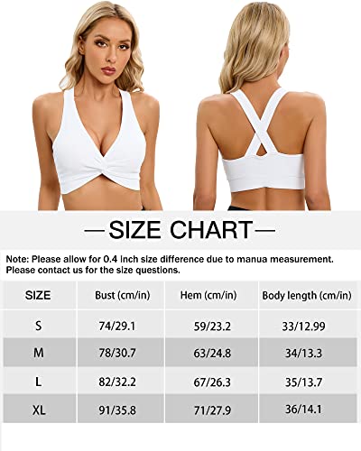 Mathacino Women's Workout Sports Bras Twist Front Fitness Backless Padded Low Impact Bra Yoga Crop Tank Top White #TOP4