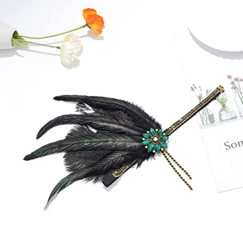 IYOU 1920s Feather Flapper Headpiece Green Crystal Gatsby Headband Prom Wedding Hair Accessories for Women - Image 3