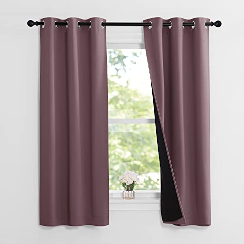 Image of NICETOWN Dry Rose 100% Blackout Lined Curtains, 2 Thick Layers Narrow Wide Window Treatment Panels Thermal Insulated Drapes for Kitchen Small Window (1 Pair, 37 inch Width x 63 inch Length Each Panel)